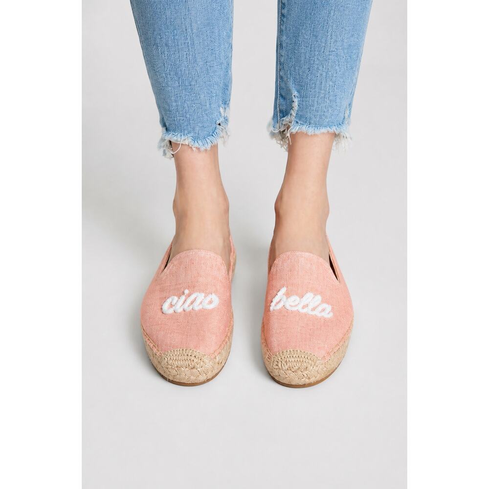 Soludos Ciao Bella Blush Pink Embroidered Espadrille Vacation Summer Beach Flats
